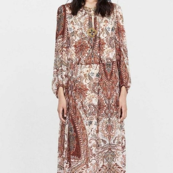 ZARA BLOGGERS FAV PRINTED FLOWING MIDI DRESS BRAND NEW WITH TAGS MEDIUM - Picture 5 of 10